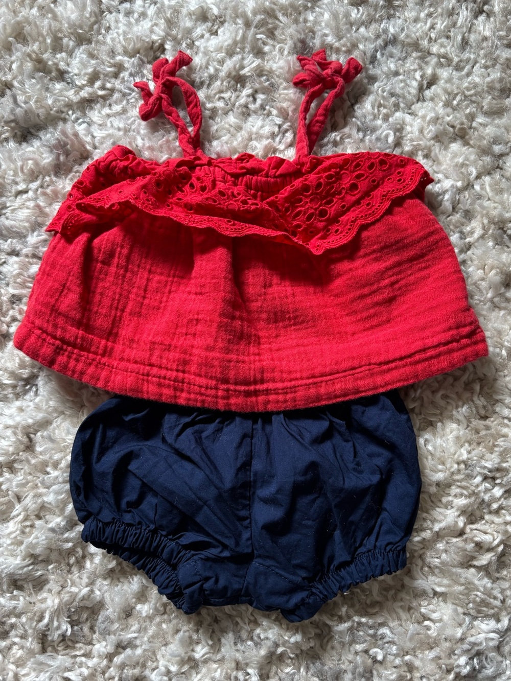 GAP Bright Red Baby Eyelet Shirt w/ Navy Bloomers